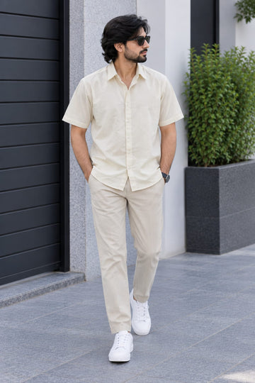 Men's Premium Ivory Cream Poplin Cotton Casual Shirt