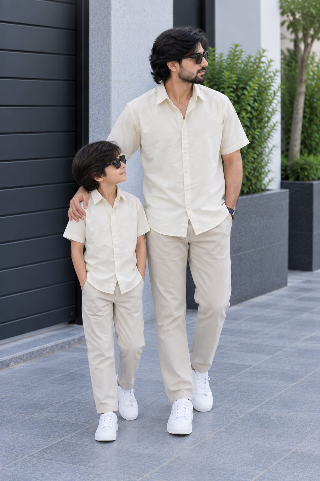Dad & Son Premium Ivory Cream Poplin Cotton Casual Shirt