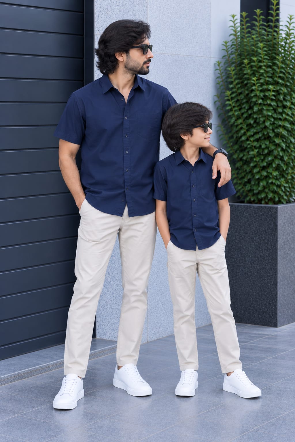 Dad & Son Premium Navy Blue Poplin Cotton Casual Shirt
