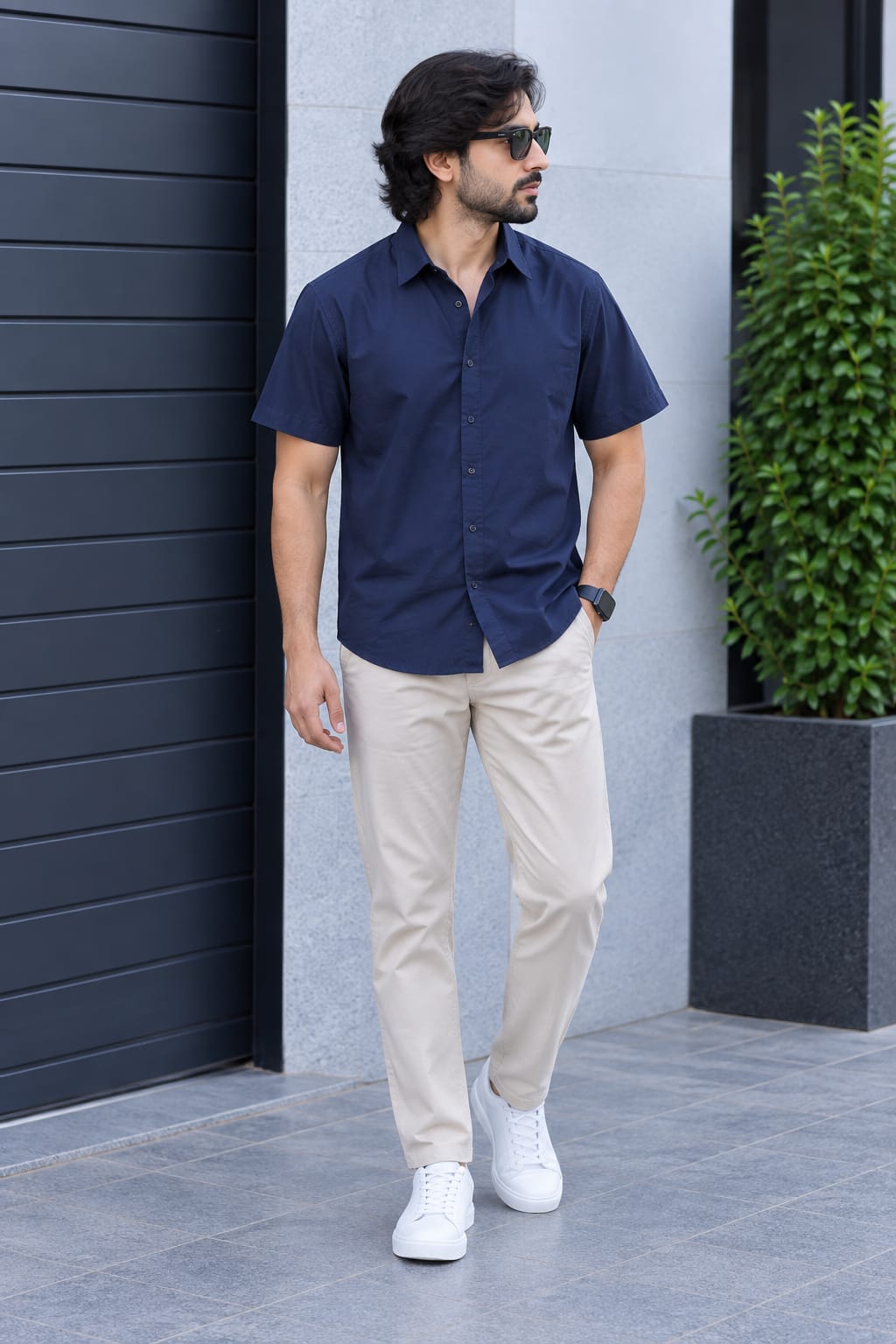 Men's Premium Navy Blue Poplin Cotton Casual Shirt