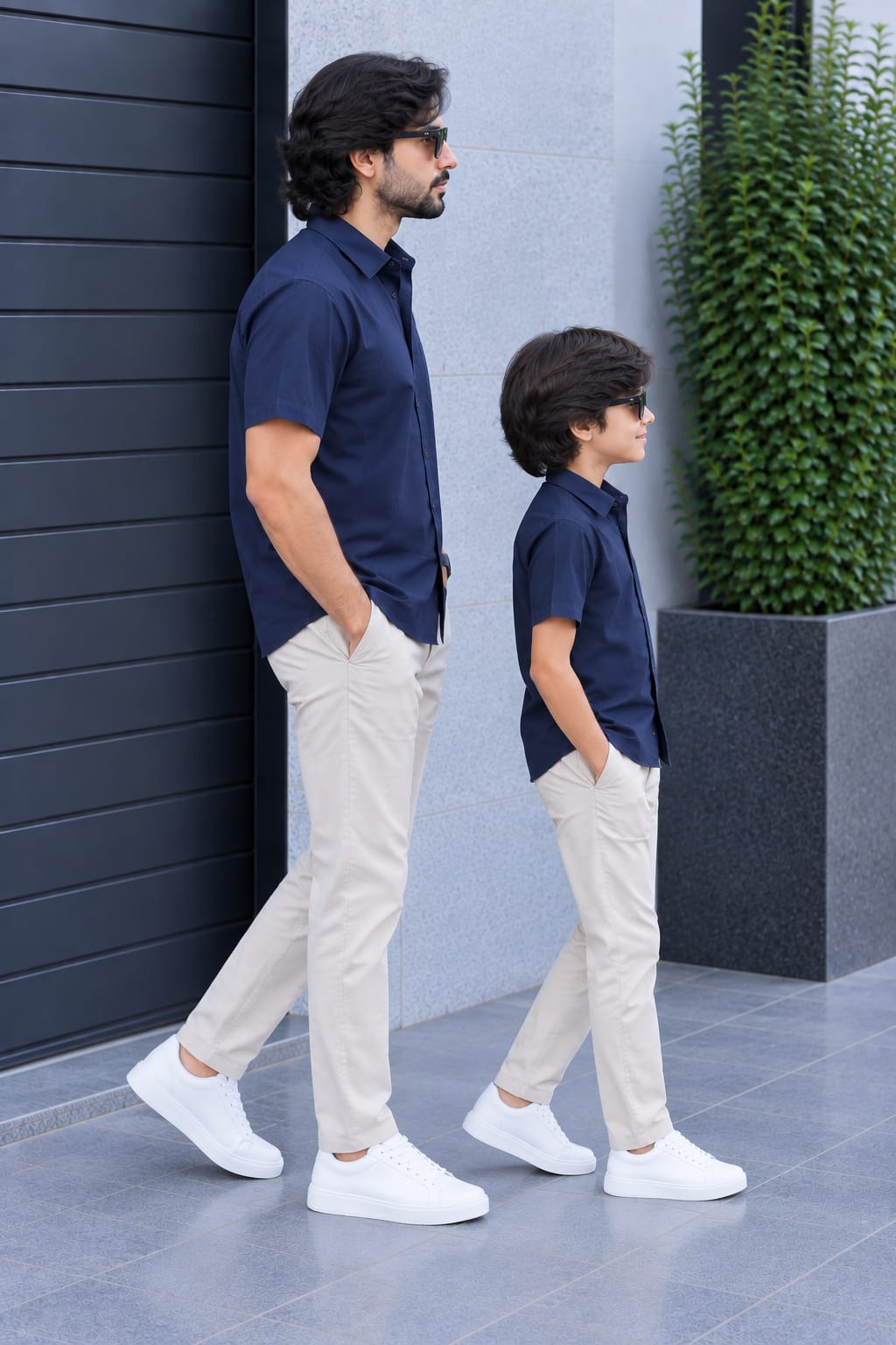 Dad & Son Premium Navy Blue Poplin Cotton Casual Shirt