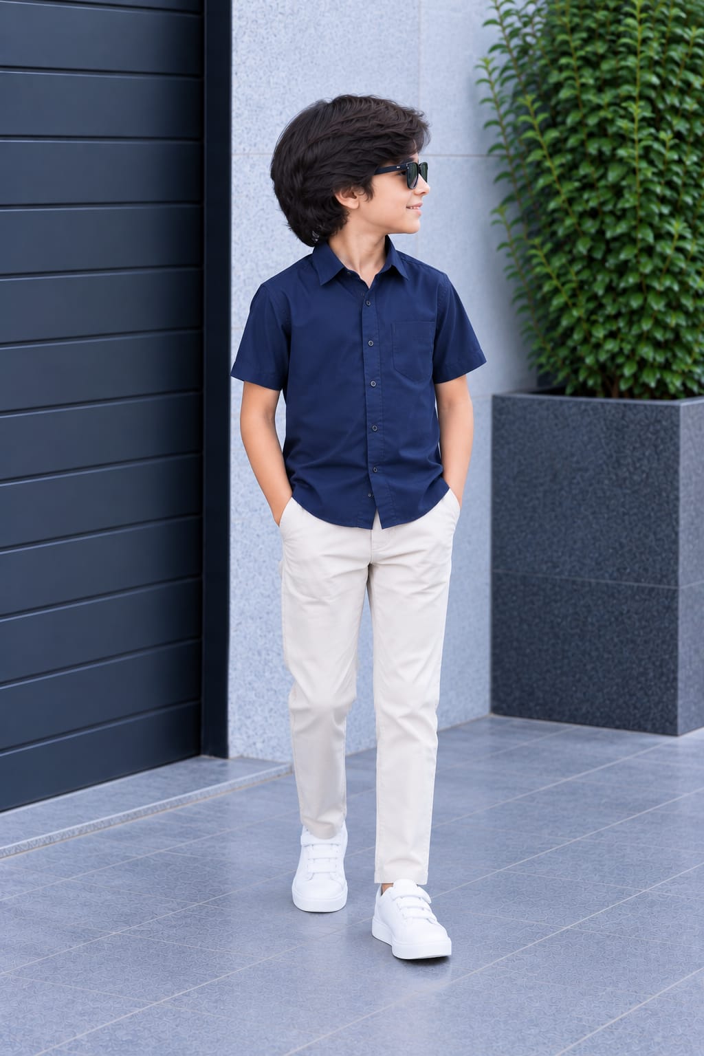 Dad & Son Premium Navy Blue Poplin Cotton Casual Shirt