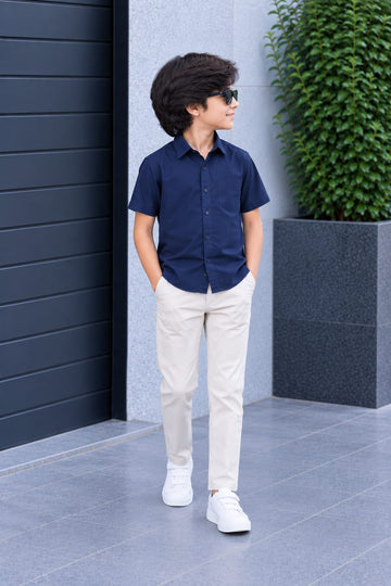 Kids Premium Navy Blue Poplin Cotton Casual Shirt