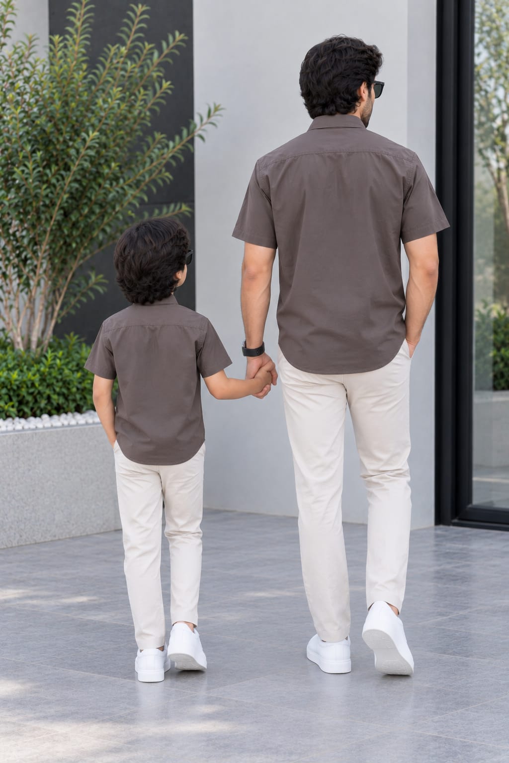 Dad & Son Premium Coffee Brown Poplin Cotton Casual Shirt