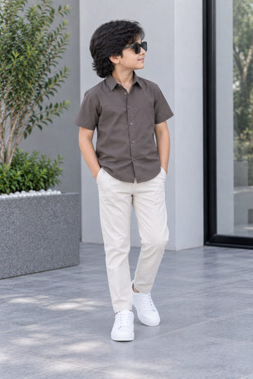 Kids Premium Grey Poplin Cotton Casual Shirt