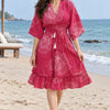 Magenta Bloom Printed Smocked Kaftan Dress