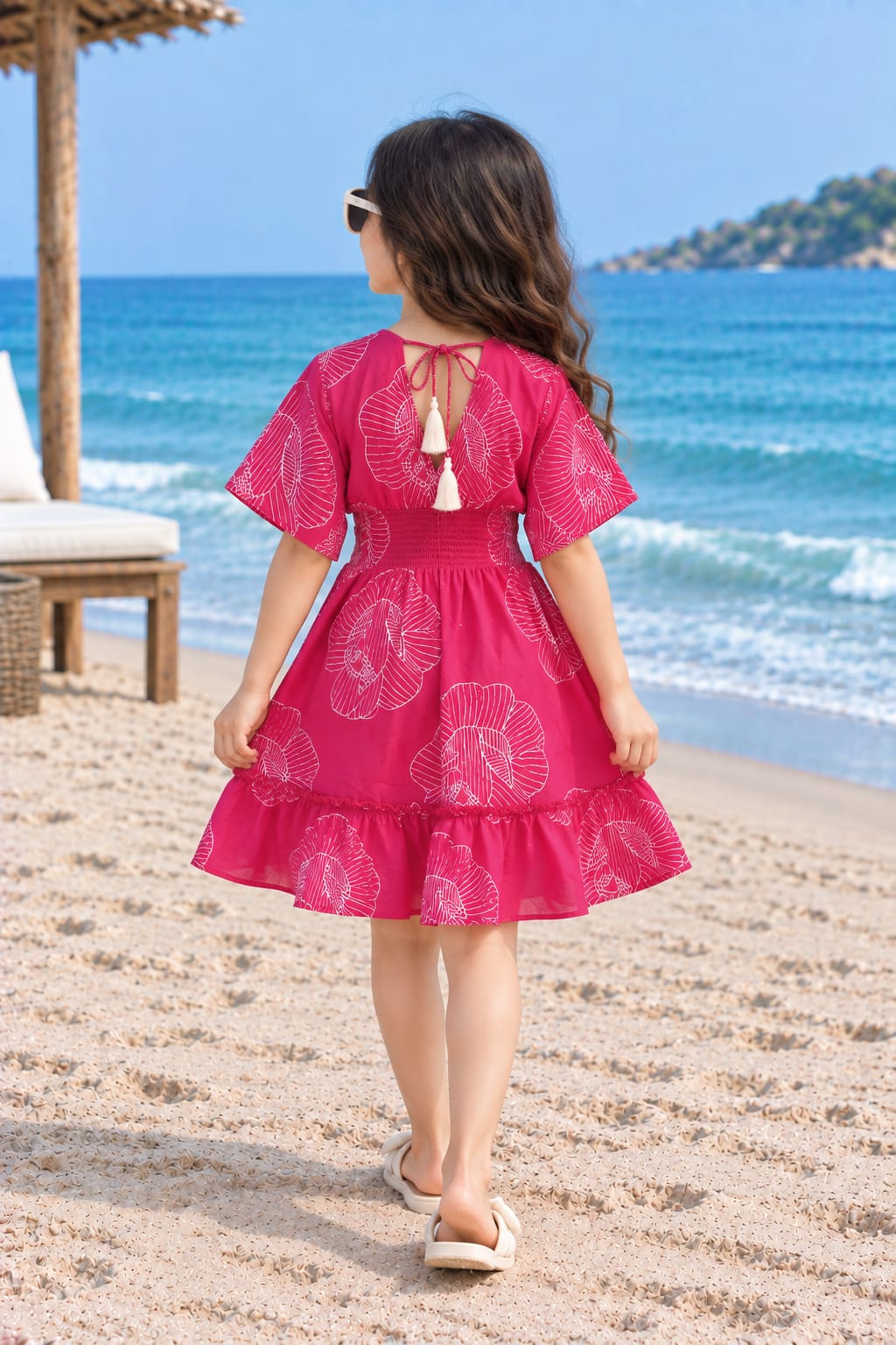 Pink Bloom Printed Girls’ Smocked Kaftan Dress