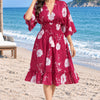 Ruby Floral Printed Smocked Kaftan Dress