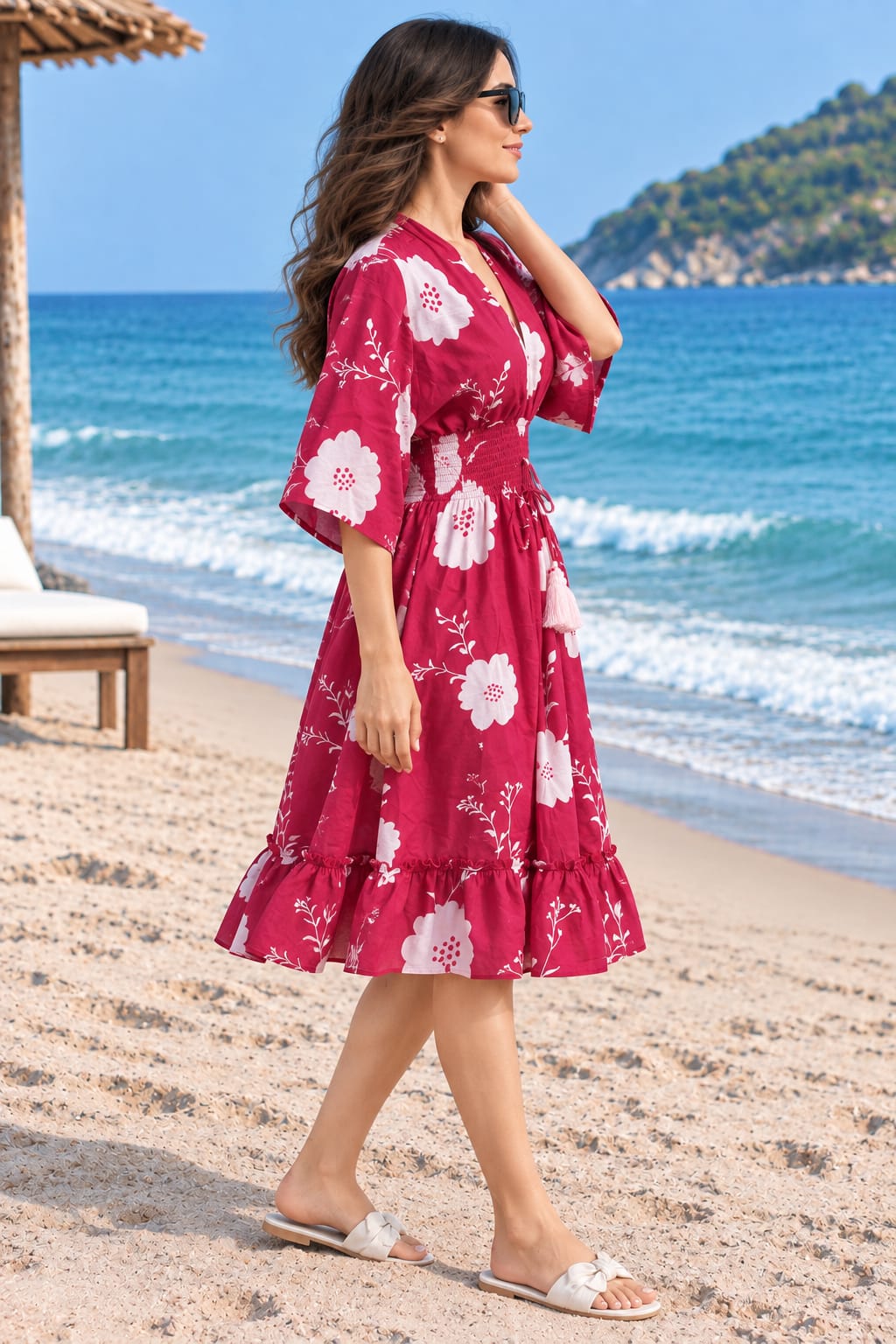 Ruby Floral Printed Smocked Kaftan Dress