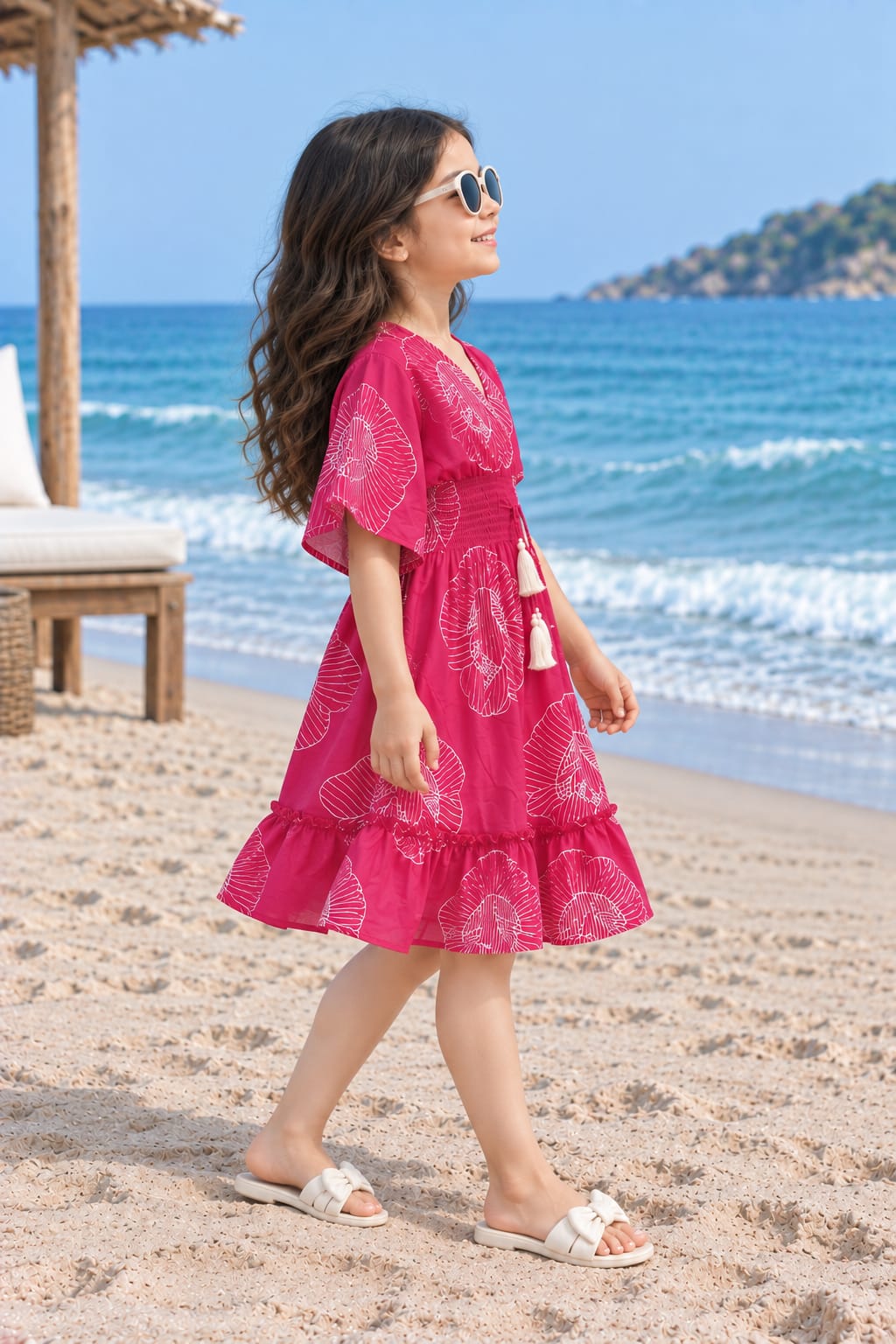 Pink Bloom Printed Girls’ Smocked Kaftan Dress