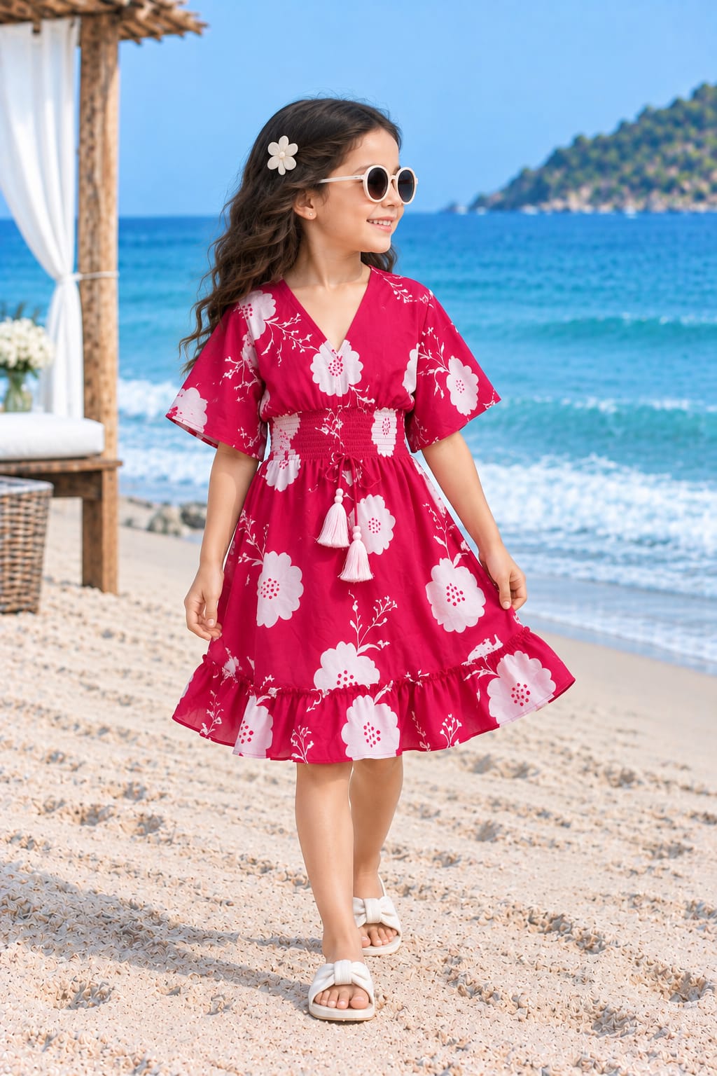 Ruby Floral Printed Girls’ Smocked Kaftan Dress