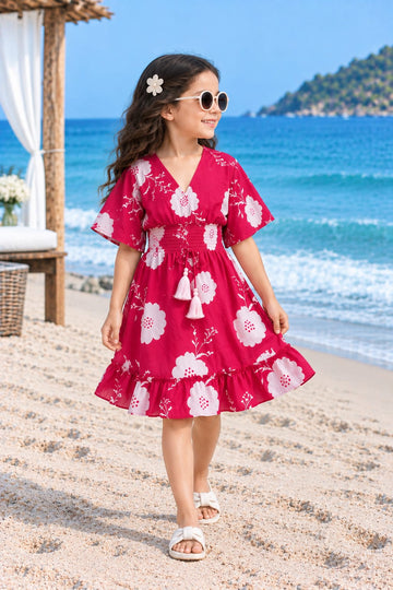 Ruby Floral Printed Girls’ Smocked Kaftan Dress