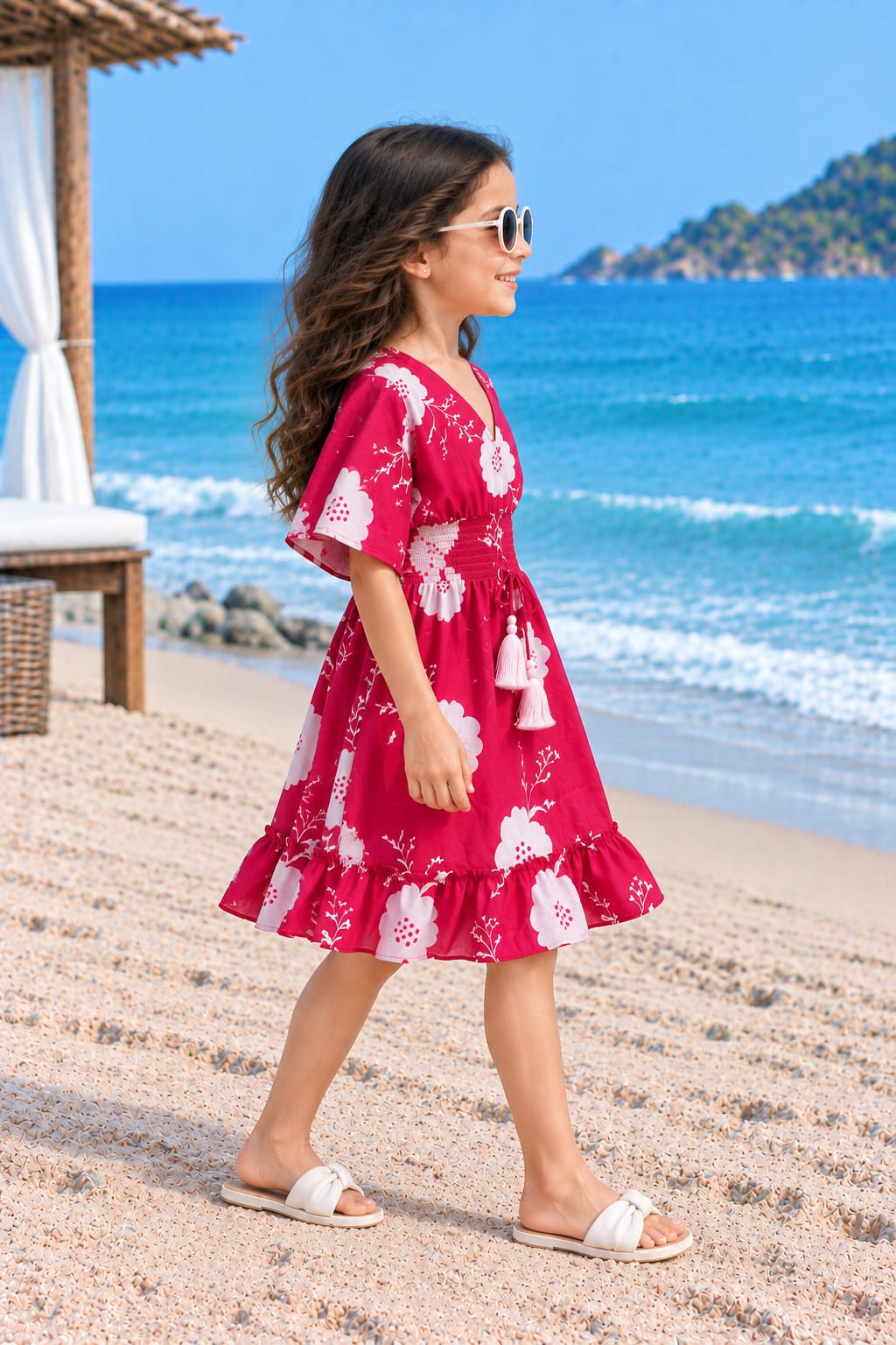Ruby Floral Printed Girls’ Smocked Kaftan Dress