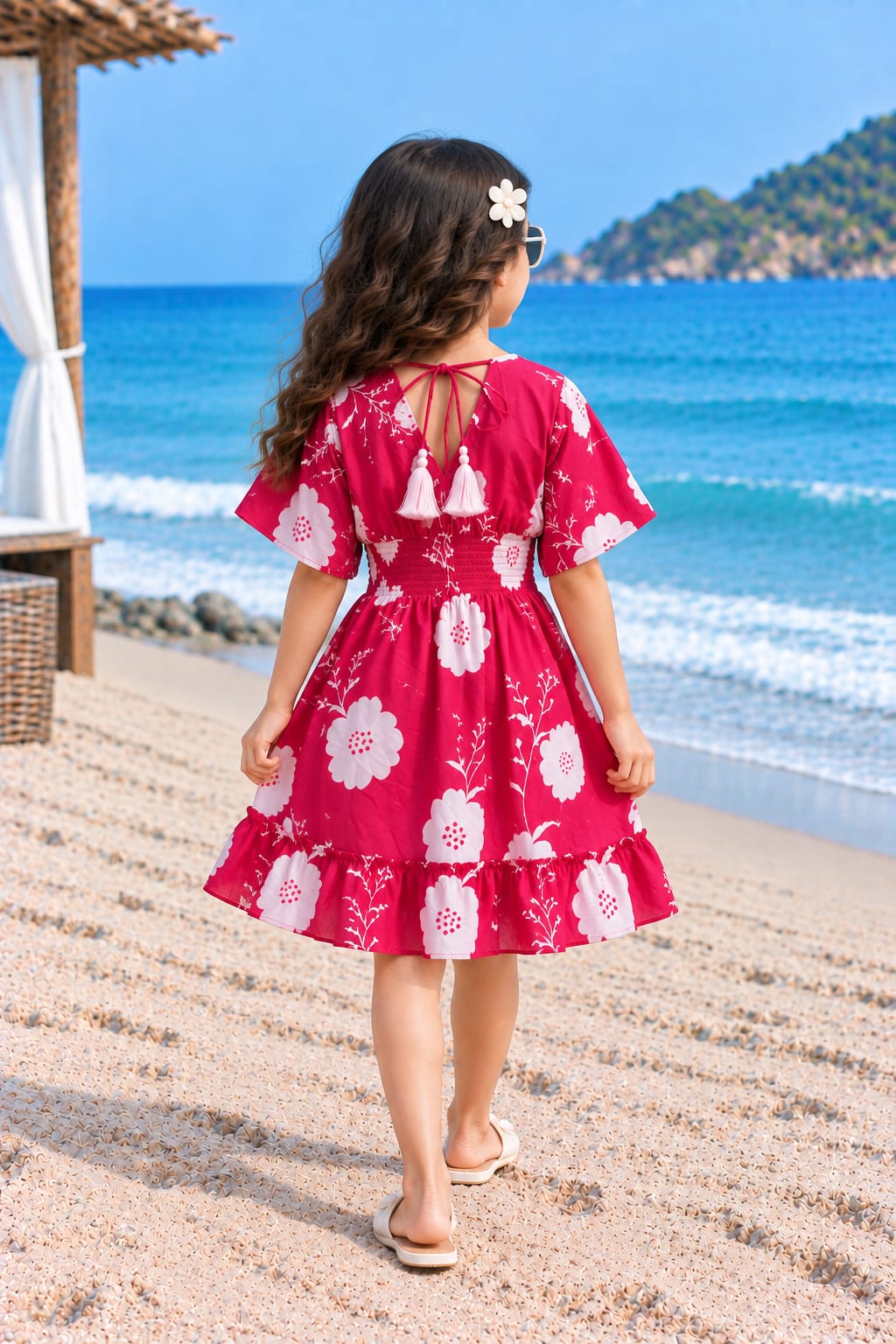 Ruby Floral Printed Girls’ Smocked Kaftan Dress