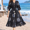Midnight Blue Printed Smocked Kaftan Dress
