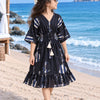 Midnight Blue Printed Girls’ Smocked Kaftan Dress