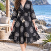 Black Mandala Printed Smocked Kaftan Dress