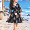 Black Mandala Printed Girls’ Smocked Kaftan Dress