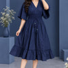 Midnight Navy Smocked Ruffle Kaftan Dress