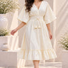 Ivory Pearl Smocked Ruffle Kaftan Dress