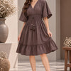 Mocha Brown Smocked Ruffle Kaftan Dress
