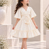Girl's Ivory Pearl Smocked Ruffle Kaftan Dress
