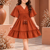 Girl's Terracotta Rust Smocked Ruffle Kaftan Dress