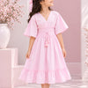 Girl's Blush Pink Smocked Ruffle Kaftan Dress