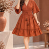 Terracotta Rust Smocked Ruffle Kaftan Dress