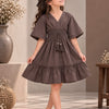 Girl's Mocha Brown Smocked Ruffle Kaftan Dress