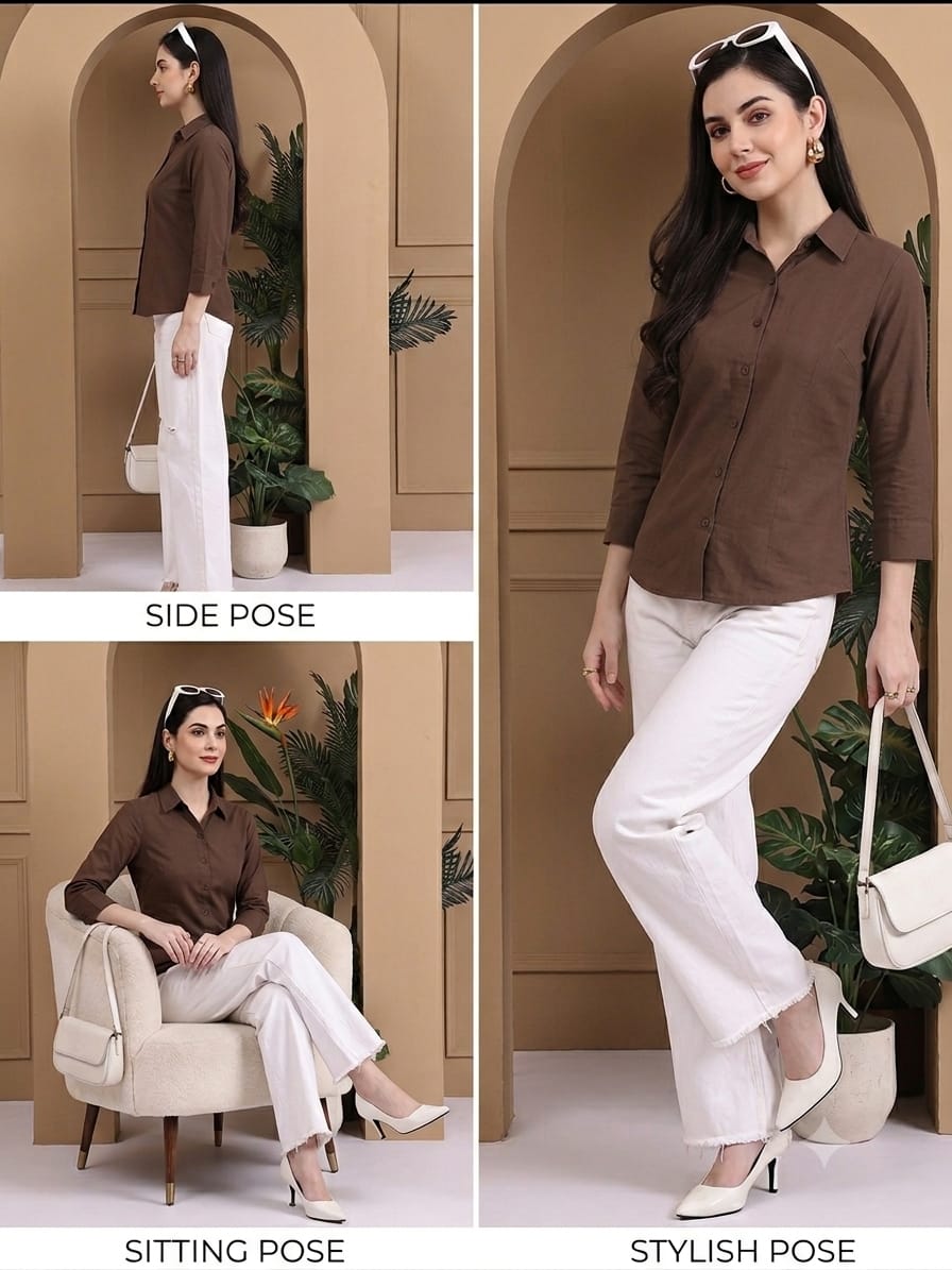 Mom & Daughter Outfit Brown Solid Cotton Shirt