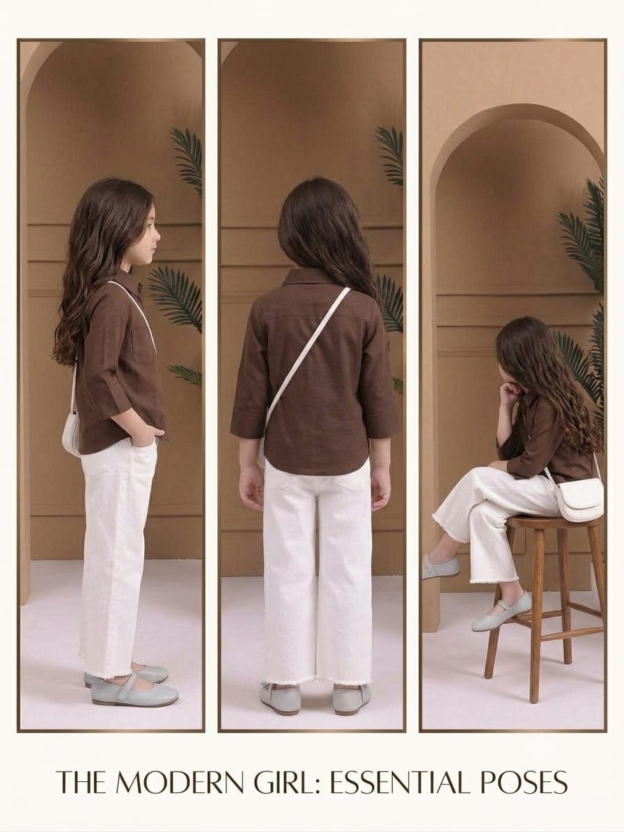 Girl's Brown Solid Cotton Shirt