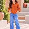 Girl's Rust Orange Solid Cotton Shirt