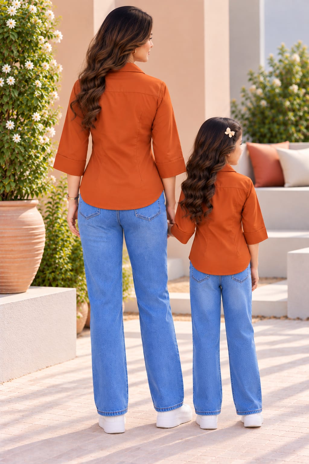 Mom & Daughter Outfit Rust Orange Solid Cotton Shirt