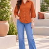 Women Rust Orange Solid Cotton Button-Down Shirt