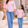 Mom & Daughter Outfit Light Pink Solid Cotton Shirt
