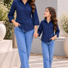 Mom & Daughter Outfit Navy Blue Solid Cotton Shirt