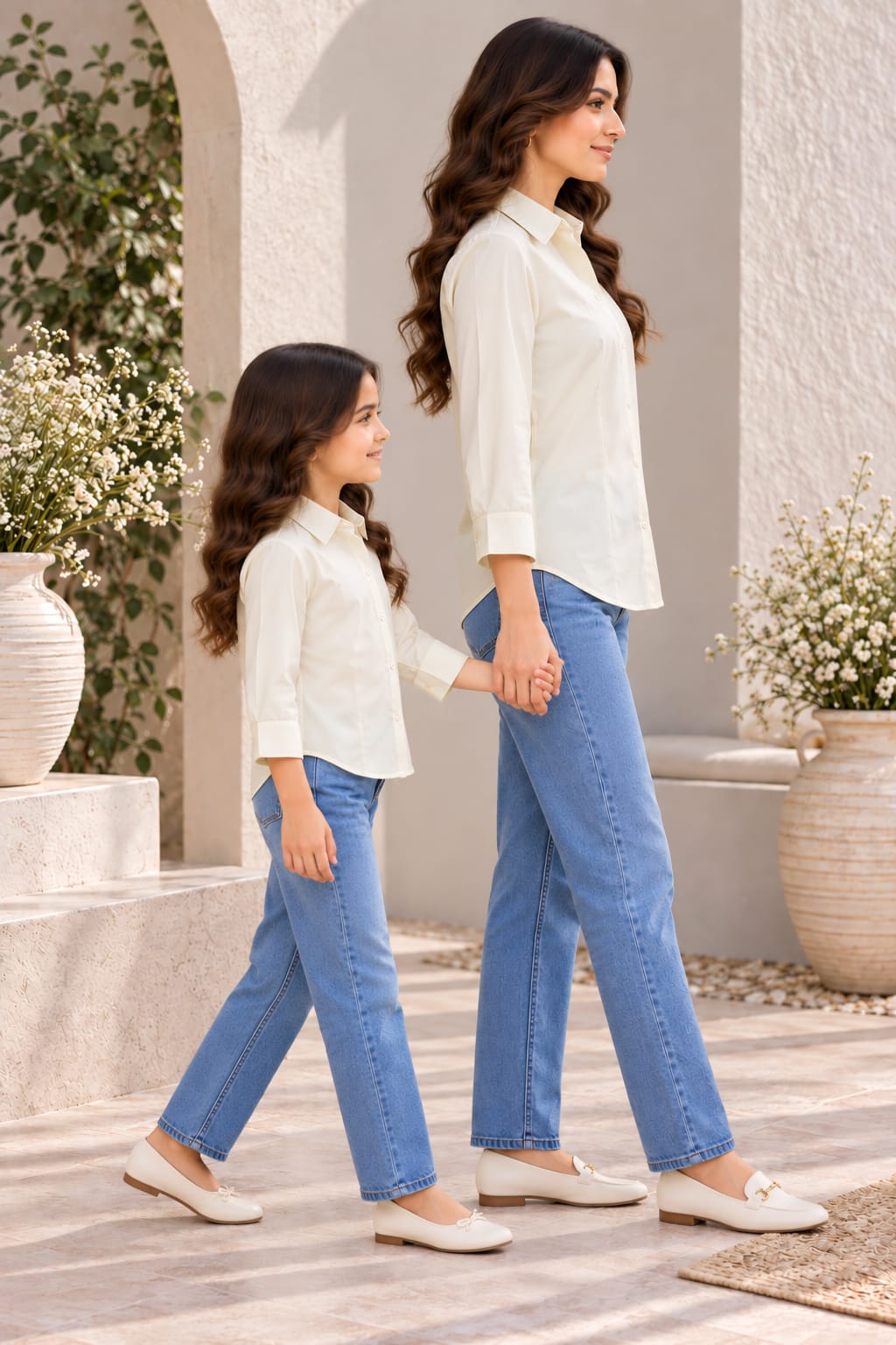 Mom & Daughter Outfit Ivory Solid Cotton Shirt