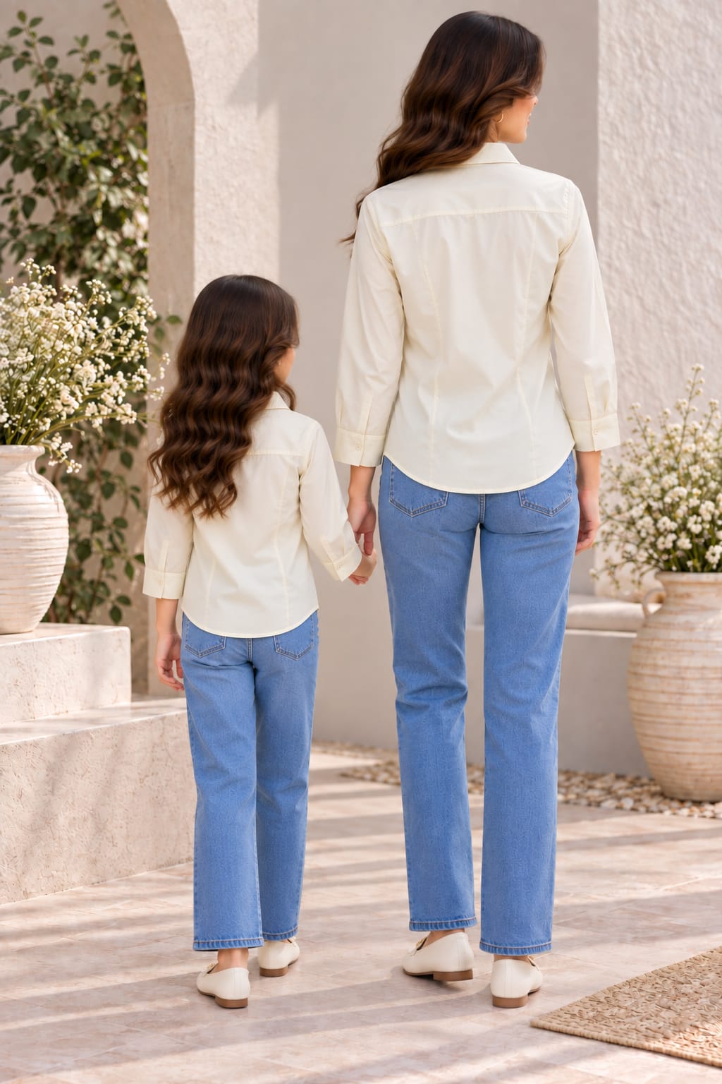 Mom & Daughter Outfit Ivory Solid Cotton Shirt