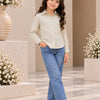 Girl's Beige White Solid Cotton Shirt