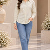 Women Beige Solid Cotton Button-Down Shirt