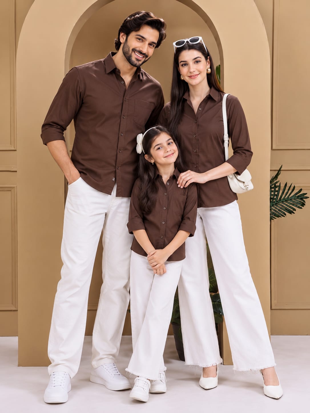 Family Matching Chocolate Brown Button-Down Shirts – Coordinated Casual Outfit Set