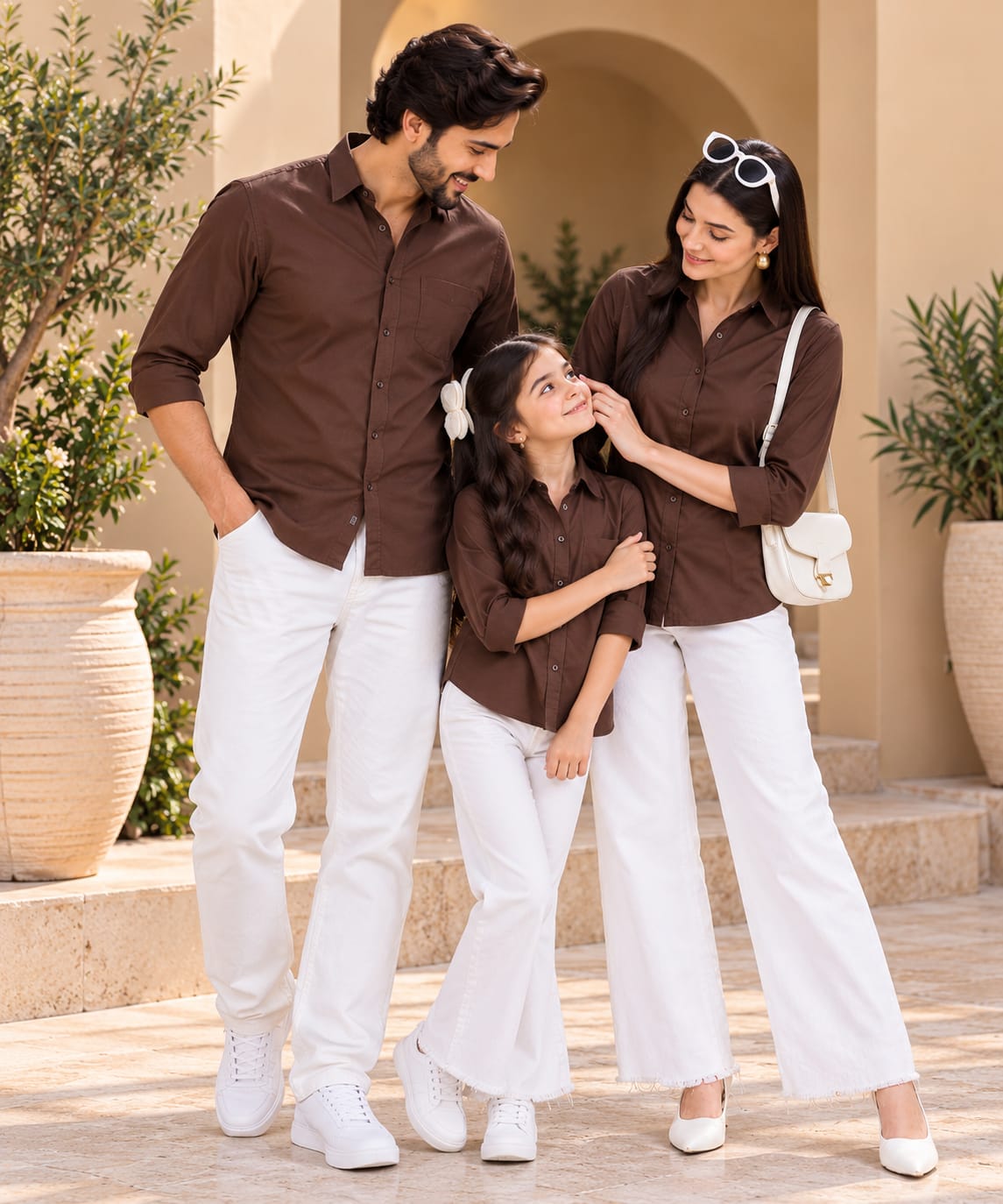 Family Matching Chocolate Brown Button-Down Shirts – Coordinated Casual Outfit Set