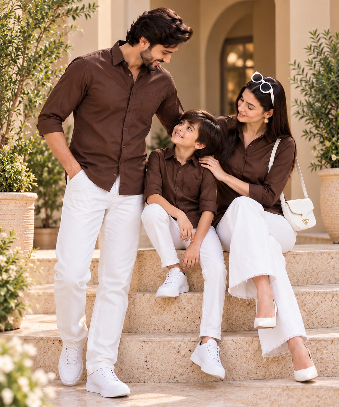 Family Matching Chocolate Brown Button-Down Shirts – Coordinated Casual Outfit Set