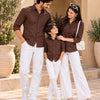 Family Matching Chocolate Brown Button-Down Shirts – Coordinated Casual Outfit Set
