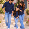 Family Matching Navy Blue Button-Down Shirts – Coordinated Casual Outfit Set