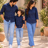 Family Matching Navy Blue Button-Down Shirts – Coordinated Casual Outfit Set