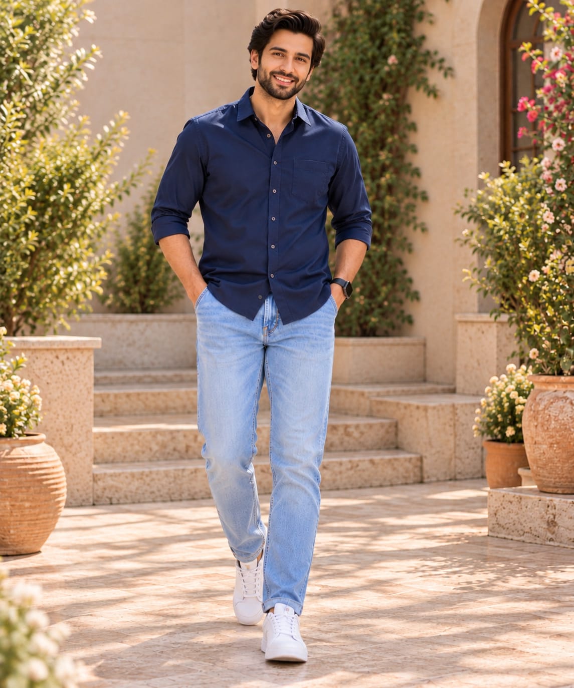 Family Matching Navy Blue Button-Down Shirts – Coordinated Casual Outfit Set