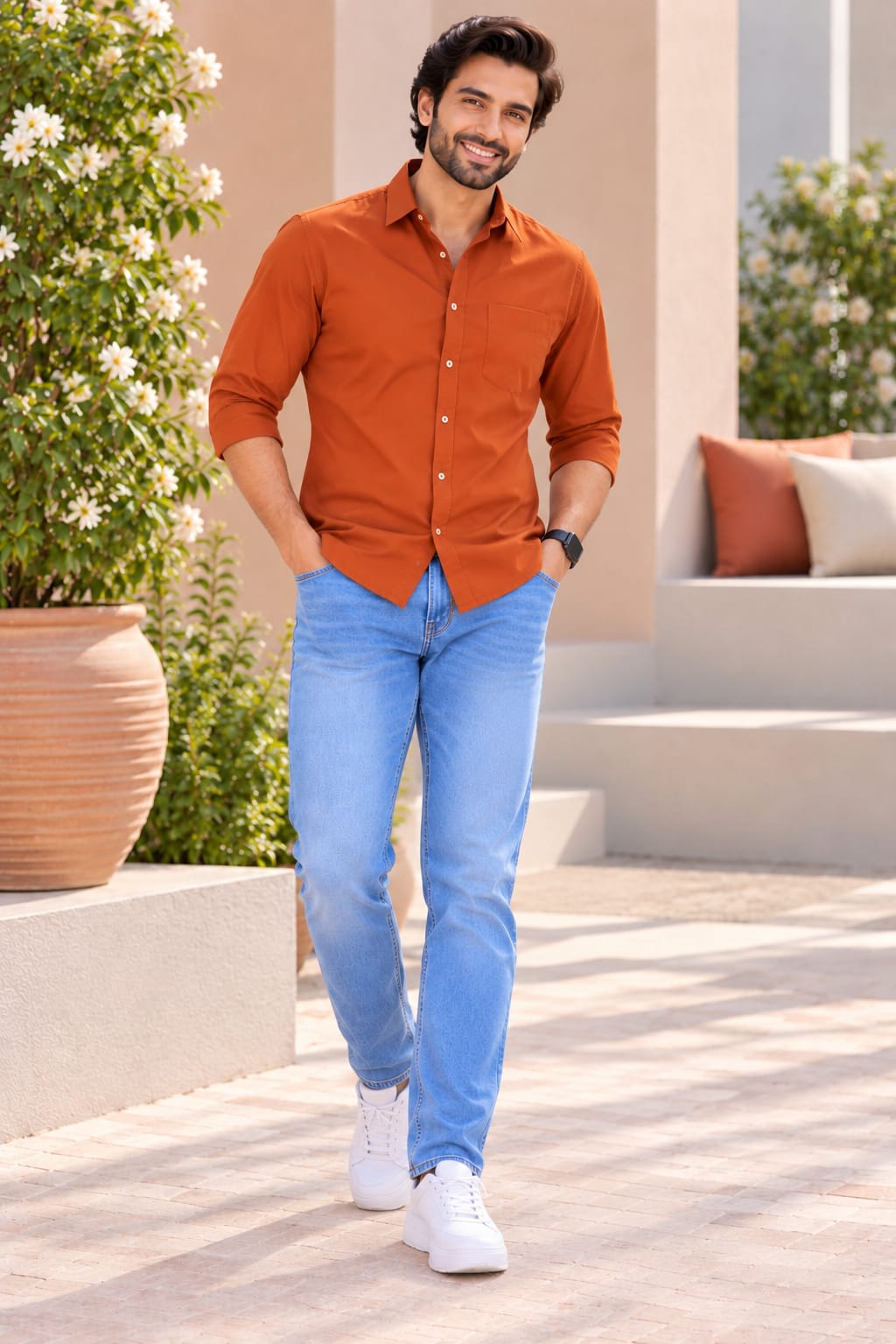 Family Matching Rust Orange Button-Down Shirts – Coordinated Casual Outfit Set
