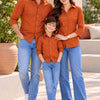Family Matching Rust Orange Button-Down Shirts – Coordinated Casual Outfit Set
